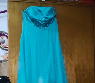 Vestido de fiesta largo azul verdoso
