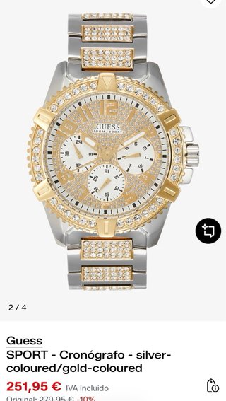 Reloj Guess Dorado y Plateado con Cristales
