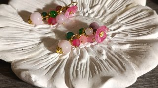 Orecchini Murano fiori giada rosa verde acciaio
