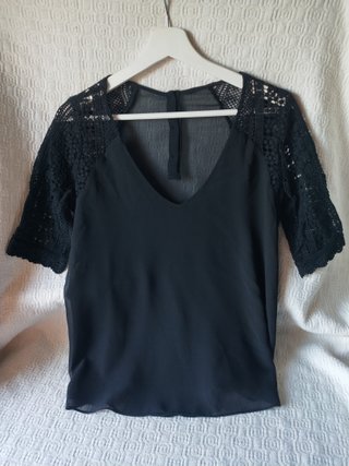 Camisa negra talla m transparencias bordado mujer