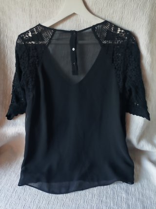 Camisa negra talla m transparencias bordado mujer