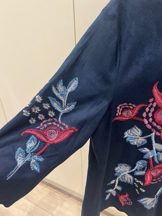Camisa Zara ante bordada azul y rosa