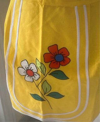 Grembiule  puro lino giallo con fiori