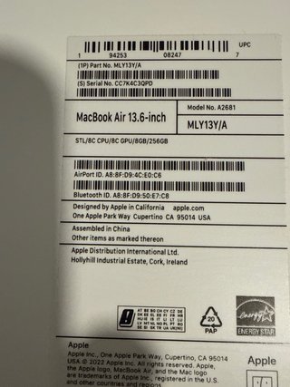 MacBook Air M2 8GB 256GB