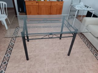 Mesa comedor cristal y metal 6 personas