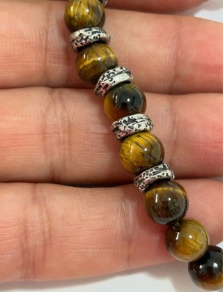 Pulsera Ojo de Tigre y Zamak Bañado Plata