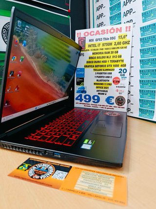Portátil MSI i7 9750H 20GB RAM 512GB SSD