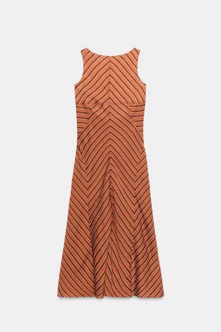 Vestido Zara Rayas Naranja y Marrón Talla M