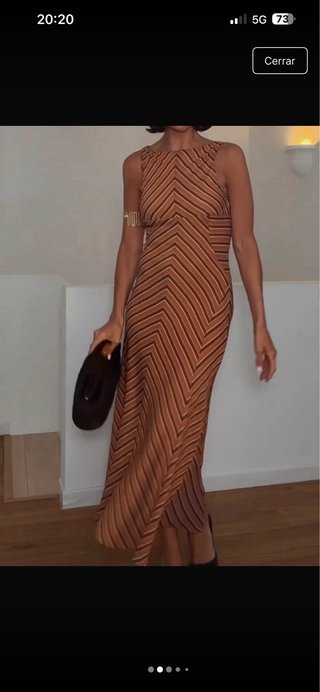 Vestido Zara Rayas Naranja y Marrón Talla M
