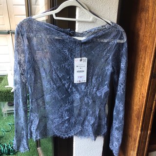 Camiseta Zara encaje azul Talla M