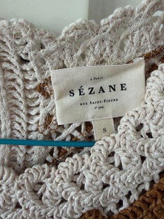 Top Sézane Crochet Beige y Marrón Talla S