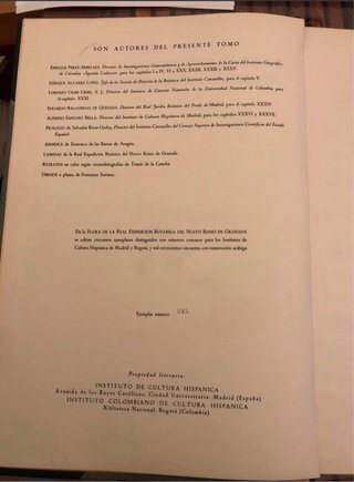 Libro Resl expedición botanica del Reino de Grana