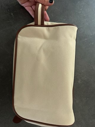 Beauty case tela beige con dettagli pelle
