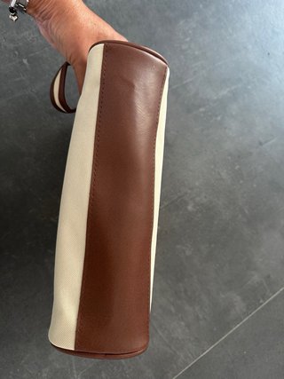 Beauty case tela beige con dettagli pelle