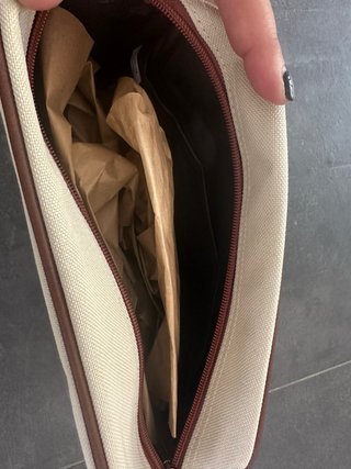 Beauty case tela beige con dettagli pelle