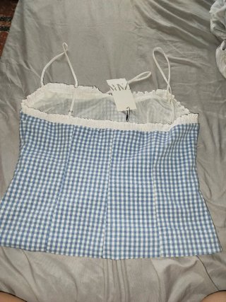 Top Zara cuadros azul y blanco