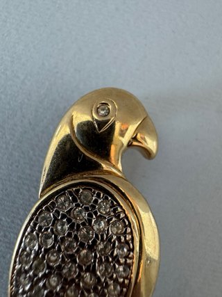 Spilla Vintage Pappagallo Dorato con strass