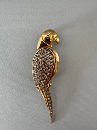 Spilla Vintage Pappagallo Dorato con strass