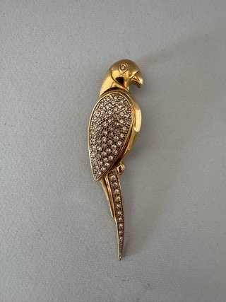 Spilla Vintage Pappagallo Dorato con strass