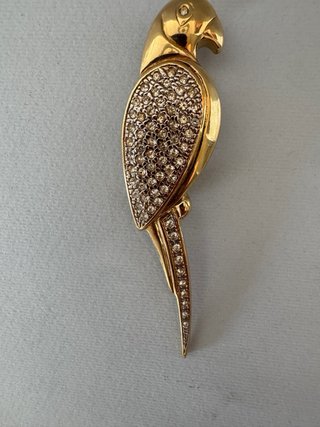 Spilla Vintage Pappagallo Dorato con strass
