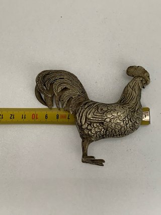 Gallo decorativo in metallo argentato