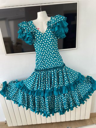 97.-Vestido Flamenca Lunares Azulón