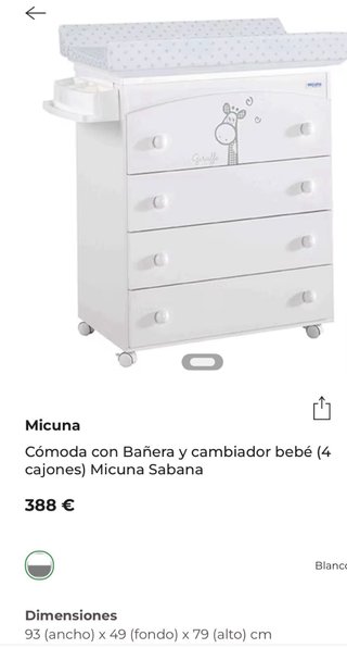 Cunada y Cómoda bebé Micuna con bañera y cambiador
