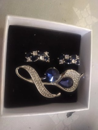 Conjunto Plata Ley Broche y Pendientes Zafiro