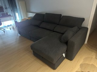 Sofá chaise longue gris tela
