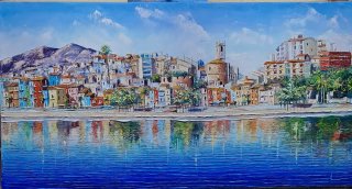 Cuadro óleo espátula paisaje marino 73 x 38