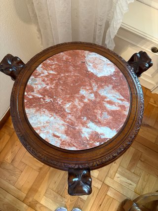 Mesa auxiliar antigua madera mármol