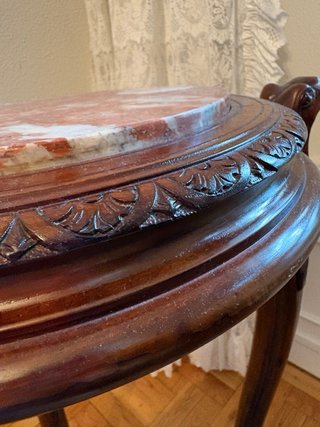 Mesa auxiliar antigua madera mármol