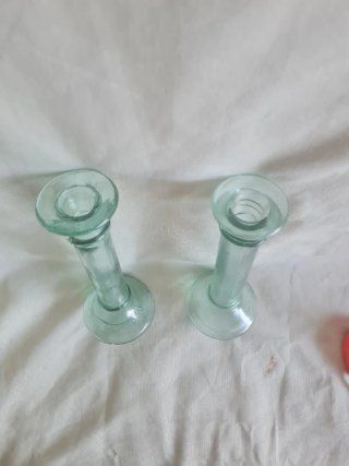 Pareja Candelabros Vidrio Verde