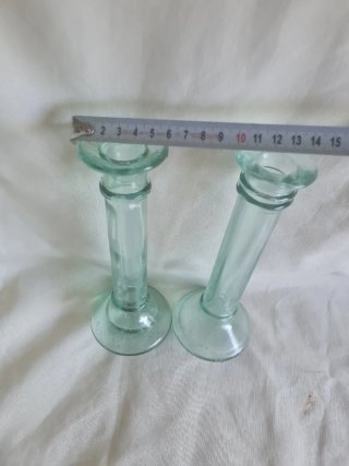 Pareja Candelabros Vidrio Verde