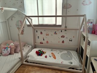 Cama casita infantil blanca/beige