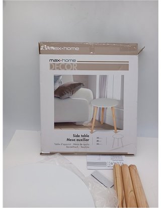 Tavolo ausiliario AKTIVE MAX Home rotondo 35x40 cm - Peso max 5 kg - Tavoli da salotto - Bianco - Gambe in legno effetto naturale - Design M