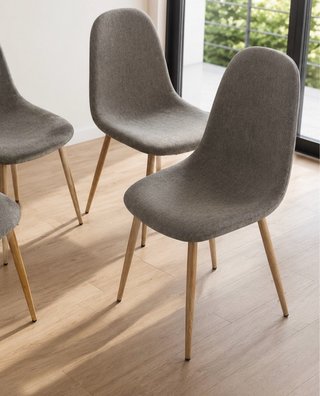 4 Sillas Comedor Tapizadas en Gris y Madera