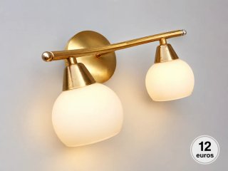 Lámpara de pared dorada con 2 luces