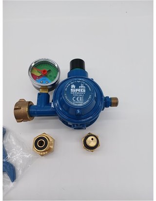 Regolatore di bassa pressione a 2 livelli - 50 mbar - include chiave per bombola di gas per barbecue GLP e riscaldamento con manometro