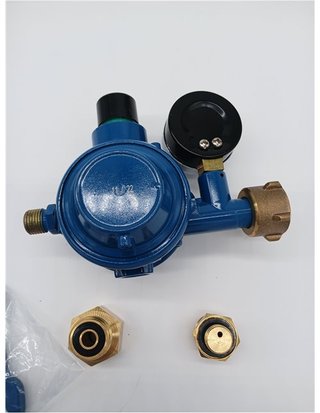 Regolatore di bassa pressione a 2 livelli - 50 mbar - include chiave per bombola di gas per barbecue GLP e riscaldamento con manometro