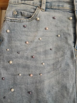 Falda vaquera perlas talla 38