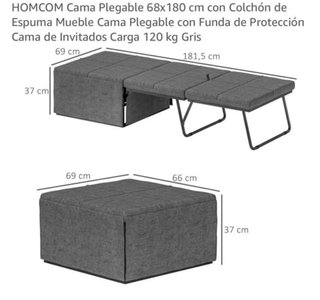 Puf Cama Plegable Gris