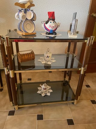 Mesa auxiliar cristal y madera