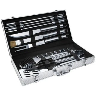 Set 18 Utensili per Barbecue in Valigetta in Alluminio
