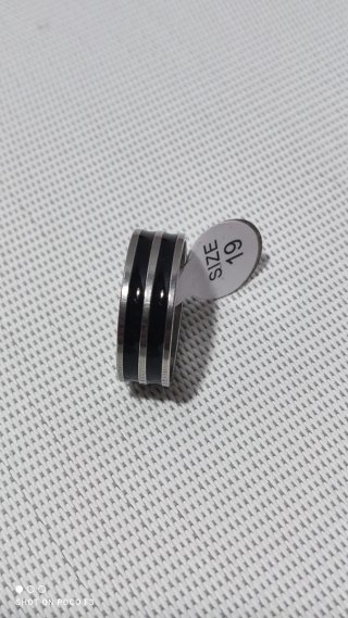 Anillo Acero Inoxidable Negro y Plateado Talla 19