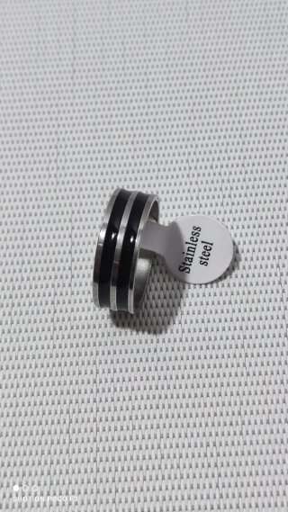 Anillo Acero Inoxidable Negro y Plateado Talla 19