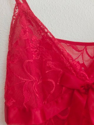 Picardía roja encaje lazo talla M