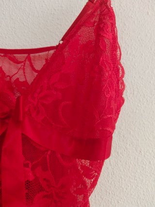 Picardía roja encaje lazo talla M