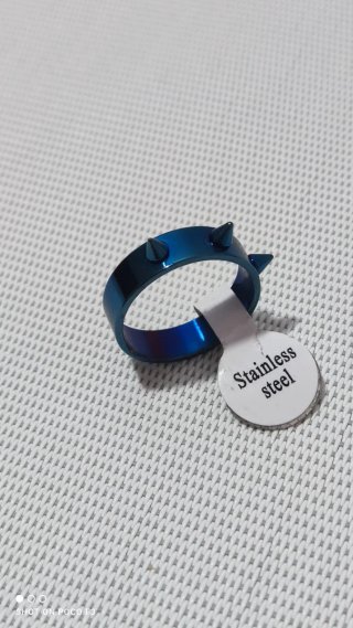Anillo Acero Inoxidable Azul con Púas Talla 17