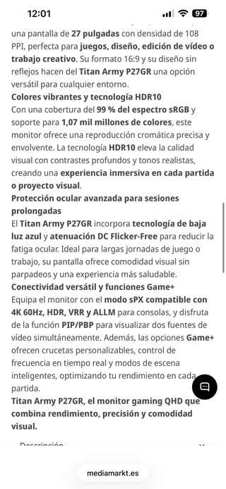 Monitor Titan Army P27GR 27 Negro